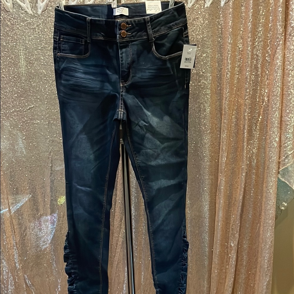 crown & ivy Dark Indigo Skinny Jeans with Side Ruching LEG NWT